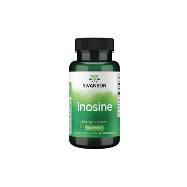 Swanson Inosine 500 mg, vegetarian adenosine precursor for energy support, comes in a bottle of 60 veggie capsules.